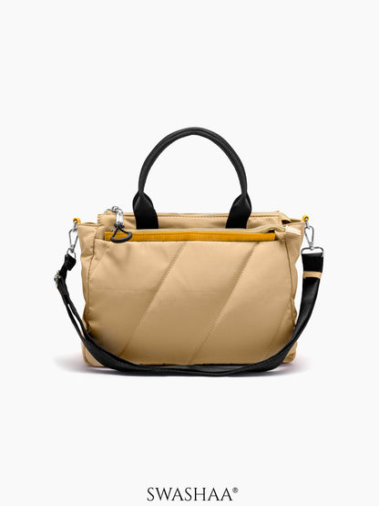 Plum Beige Nylon Women's Hand Bag