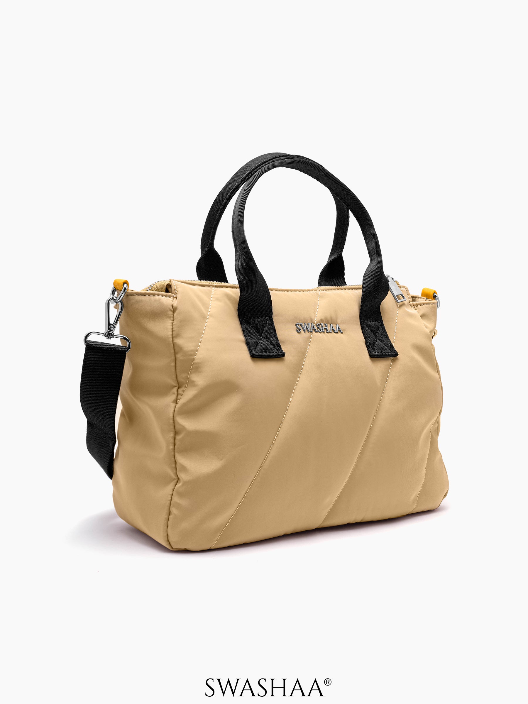 Plum Beige Nylon Women's Hand Bag