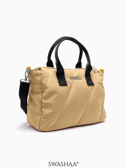 Plum Beige Nylon Women's Hand Bag