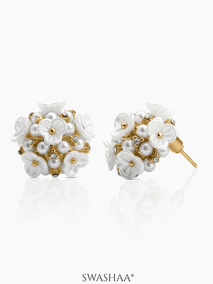Popcorn Pearl Flower Floral Cluster Charm 18K Gold Plated Women's Stud Earrings