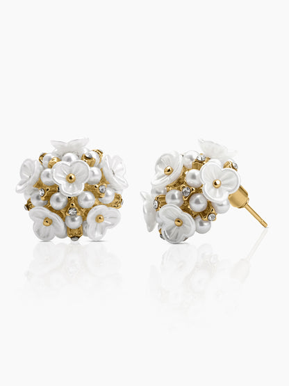 Popcorn Pearl Flower Floral Cluster Charm 18K Gold Plated Women's Stud Earrings