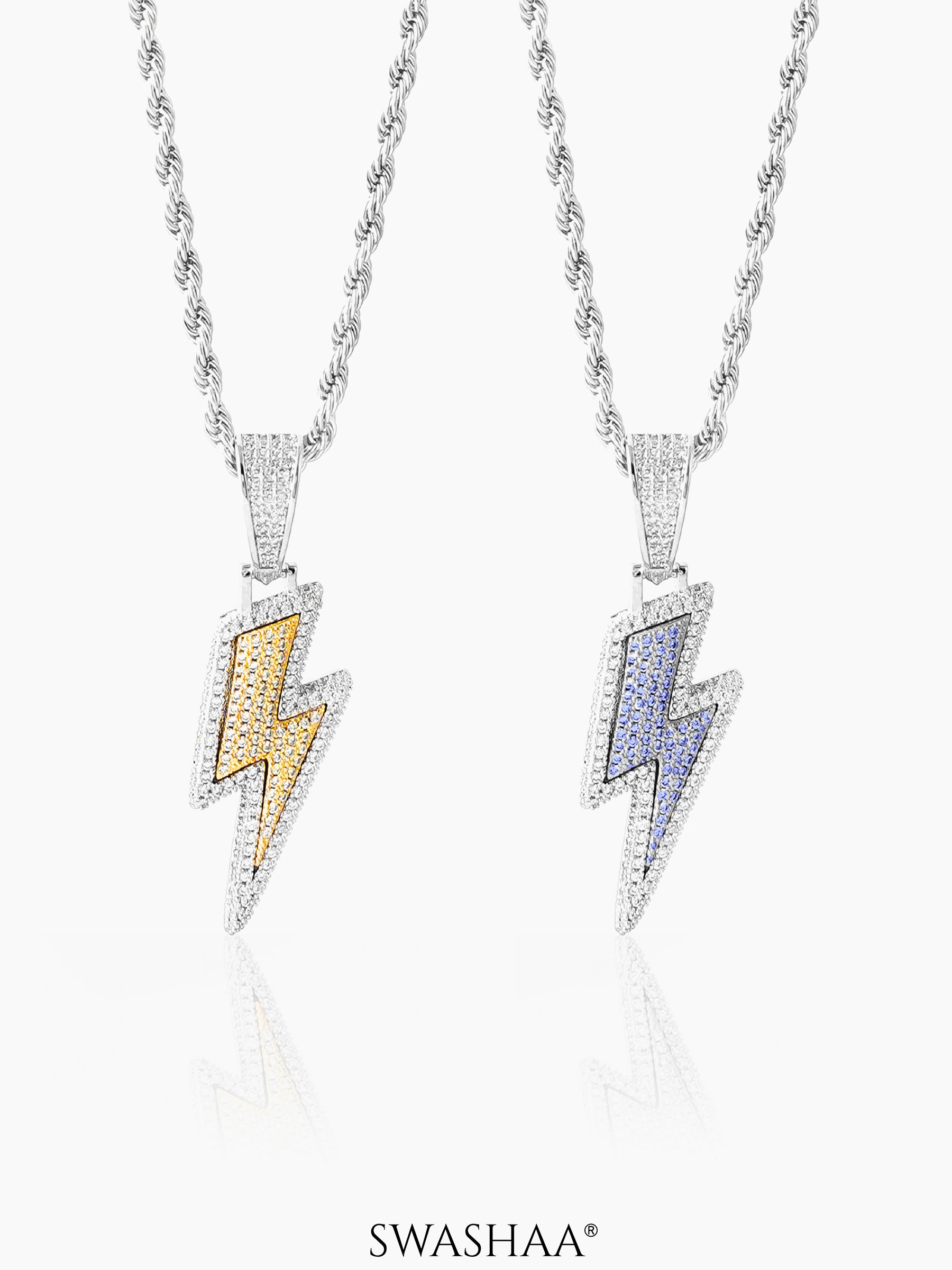 Potter Lightning Diamond Bolt Blue-Yellow Silver Men's Chain Pendant