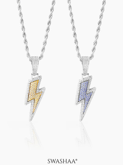 Potter Lightning Diamond Bolt Blue-Yellow Silver Men's Chain Pendant