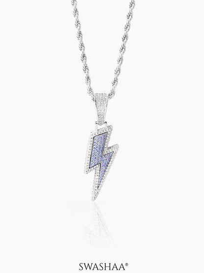 Potter Lightning Diamond Bolt Blue Silver Men's Chain Pendant