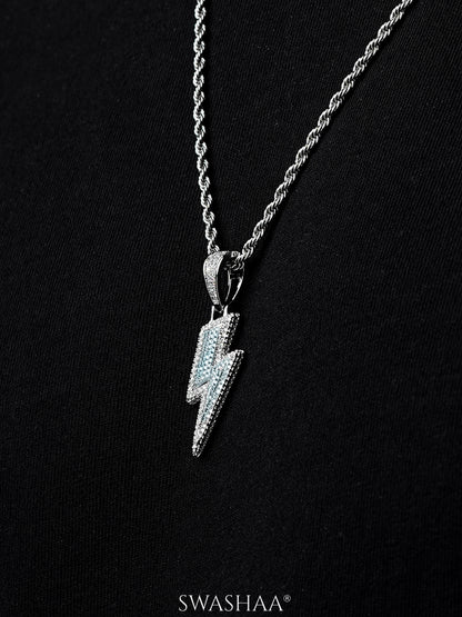 Potter Lightning Diamond Bolt Blue Silver Men's Chain Pendant
