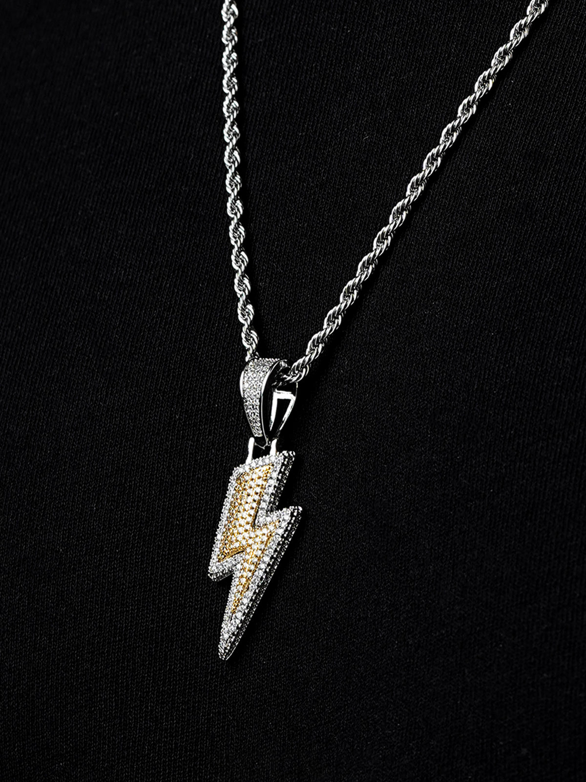 Potter Lightning Diamond Bolt Yellow Silver Men's Chain Pendant