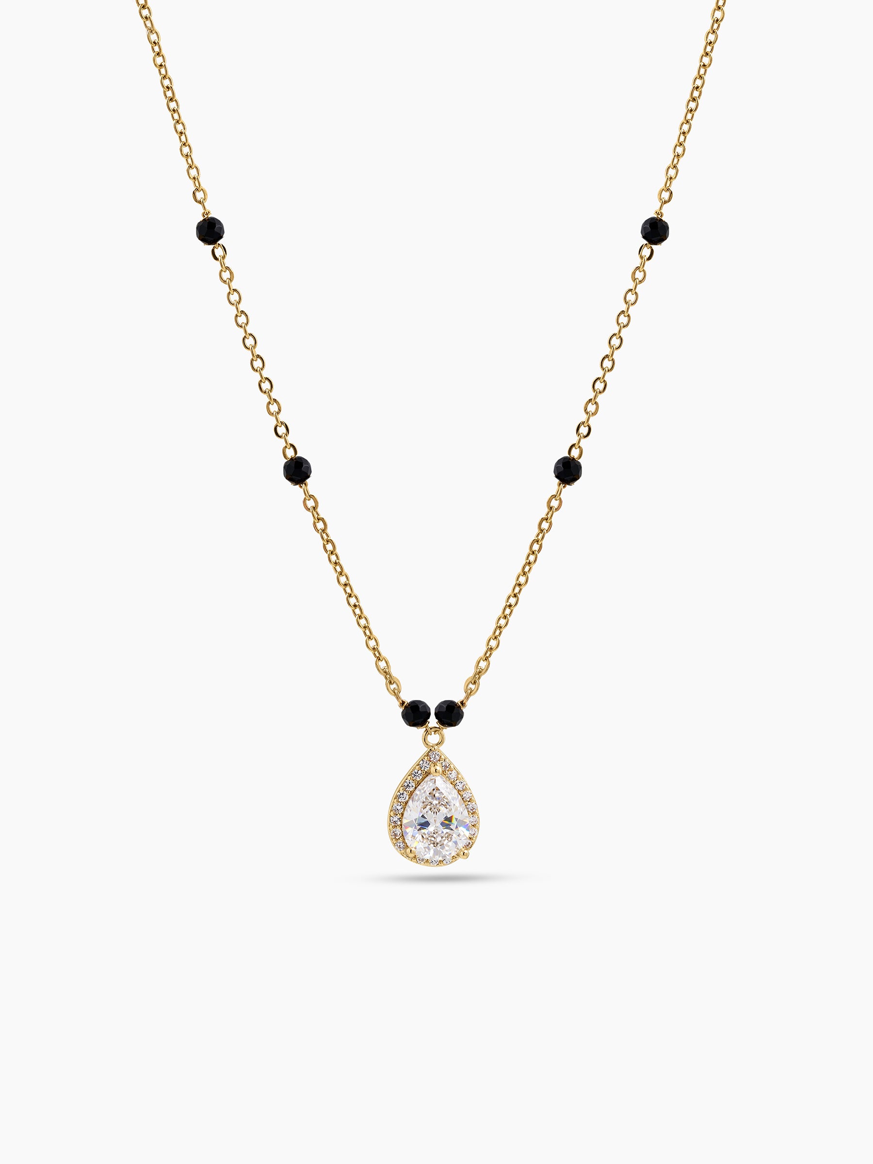 Pranali Pear Drop Diamond Solitaire 18K Gold Plated Women's Chain Pendant Mangalsutra Necklace