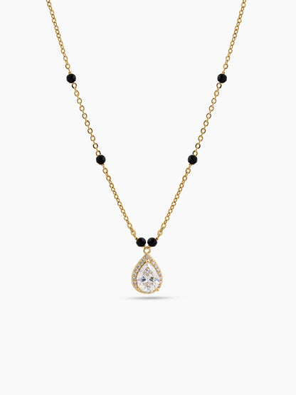 Pranali Pear Drop Diamond Solitaire 18K Gold Plated Women's Chain Pendant Mangalsutra Necklace