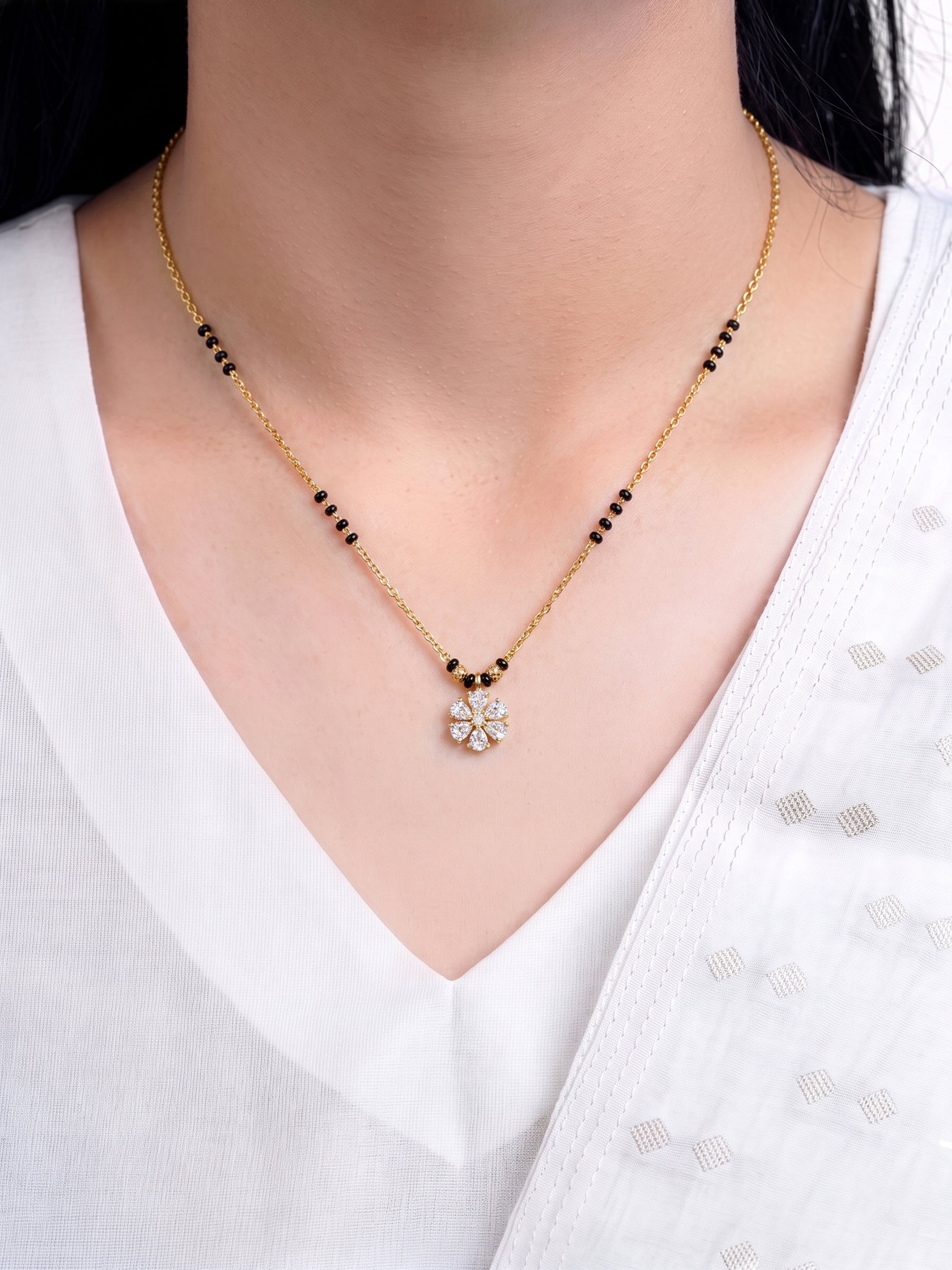Prapti Floral Diamond 18K Gold Plated  Women's Chain Pendant Mangalsutra Necklace