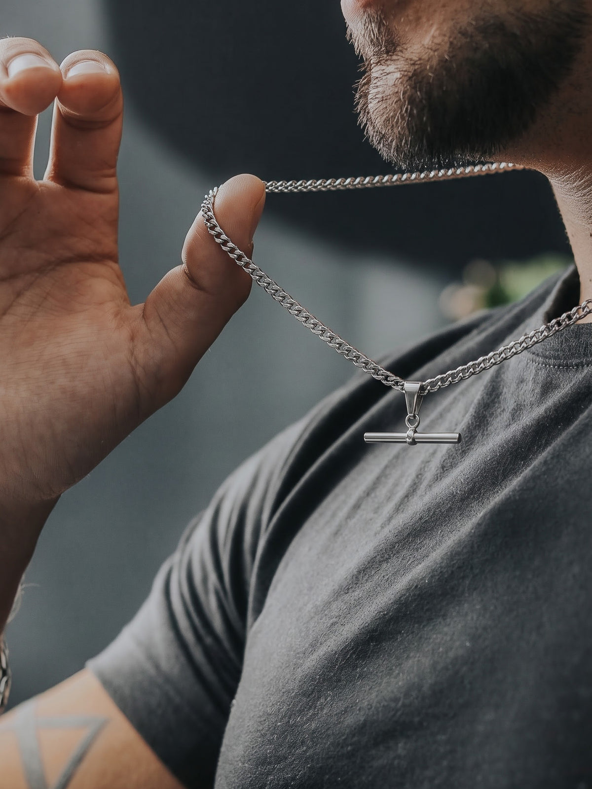 Preston Bar Silver Cuban Chain Men's Chain Pendant