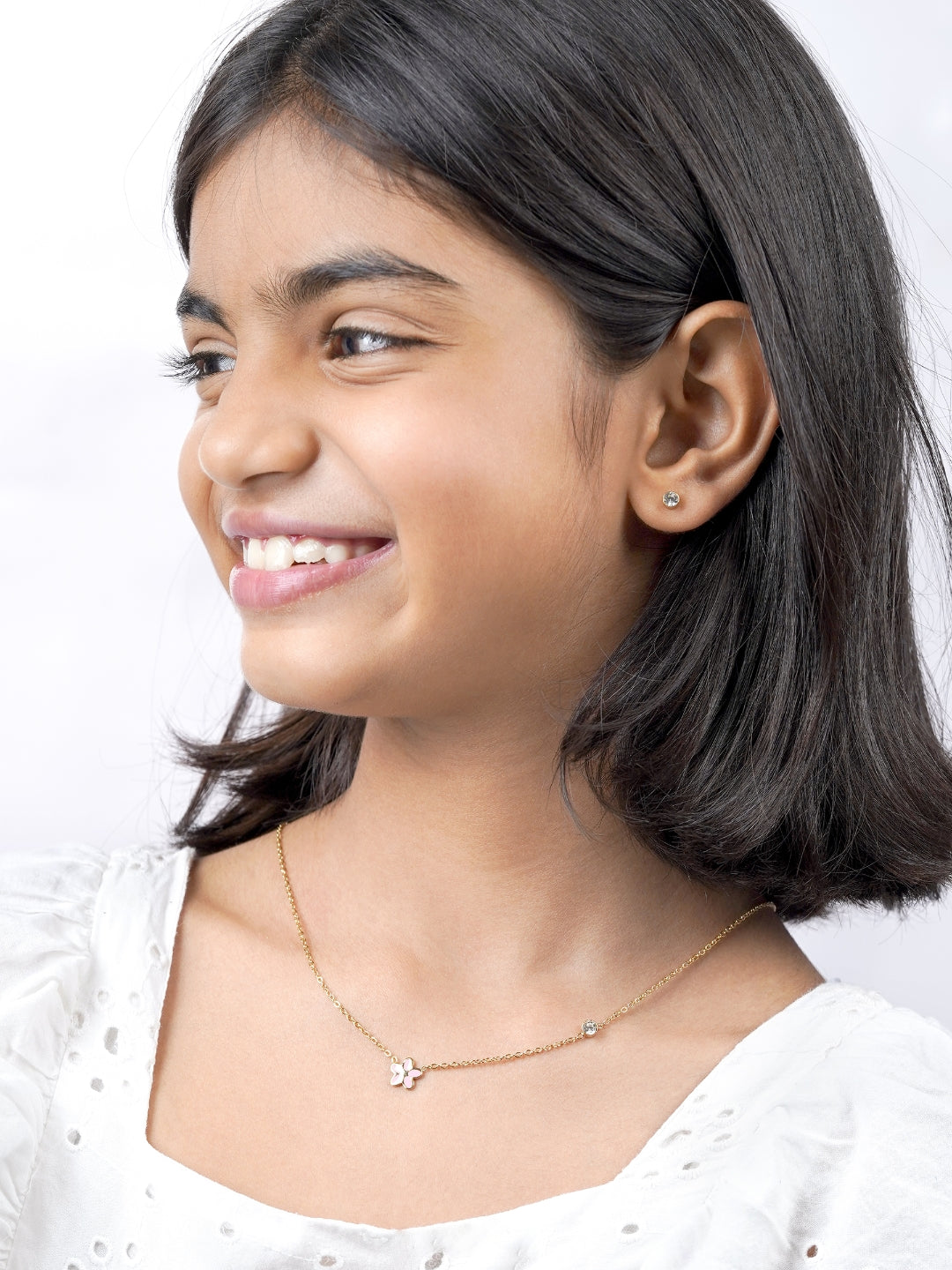 Pretty Pink Flower Charm  18K Gold Plated Kid's Chain Pendant Necklace