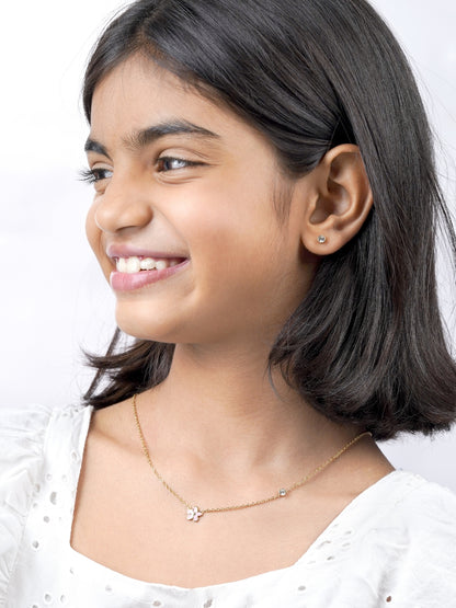 Pretty Pink Flower Charm  18K Gold Plated Kid's Chain Pendant Necklace