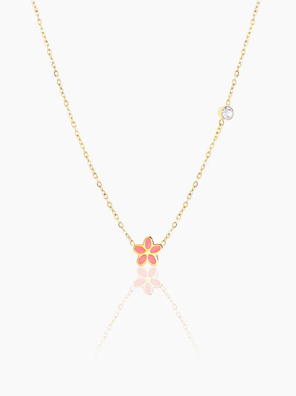 Pretty Pink Flower Charm  18K Gold Plated Kid's Chain Pendant Necklace
