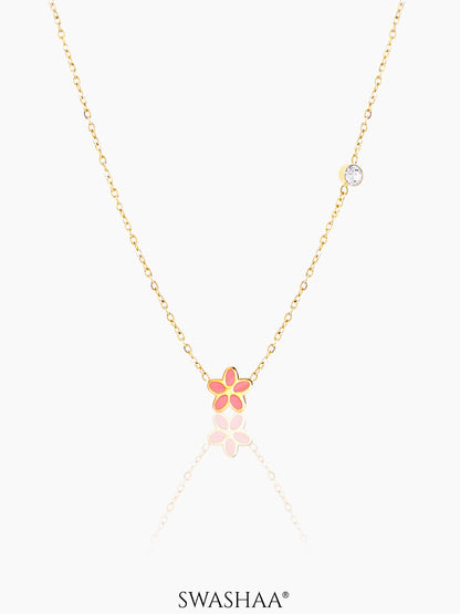 Pretty Pink Flower Charm  18K Gold Plated Kid's Chain Pendant Necklace