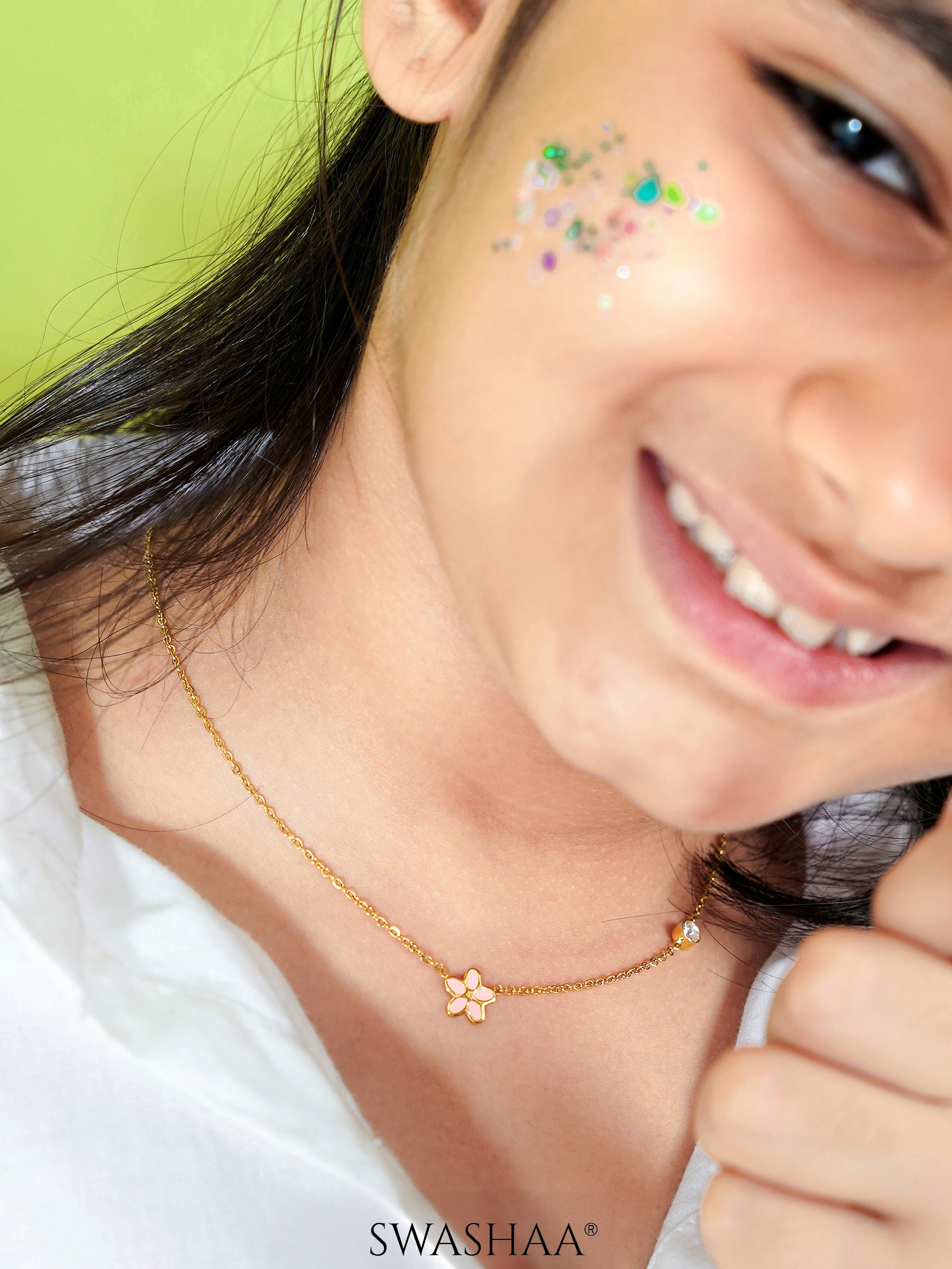 Pretty Pink Flower 18K Gold Plated Kid's Pendant Necklace