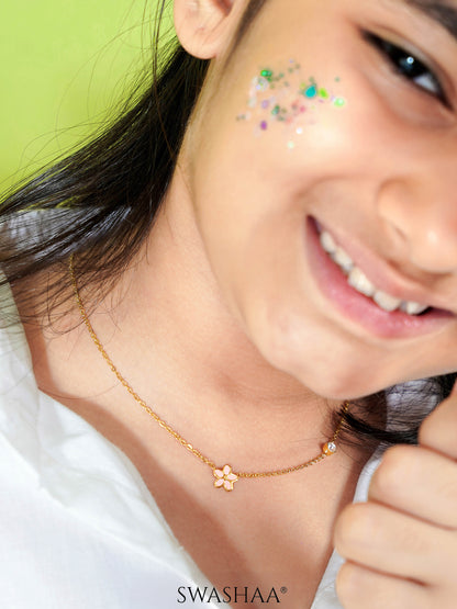 Pretty Pink Flower Charm  18K Gold Plated Kid's Chain Pendant Necklace