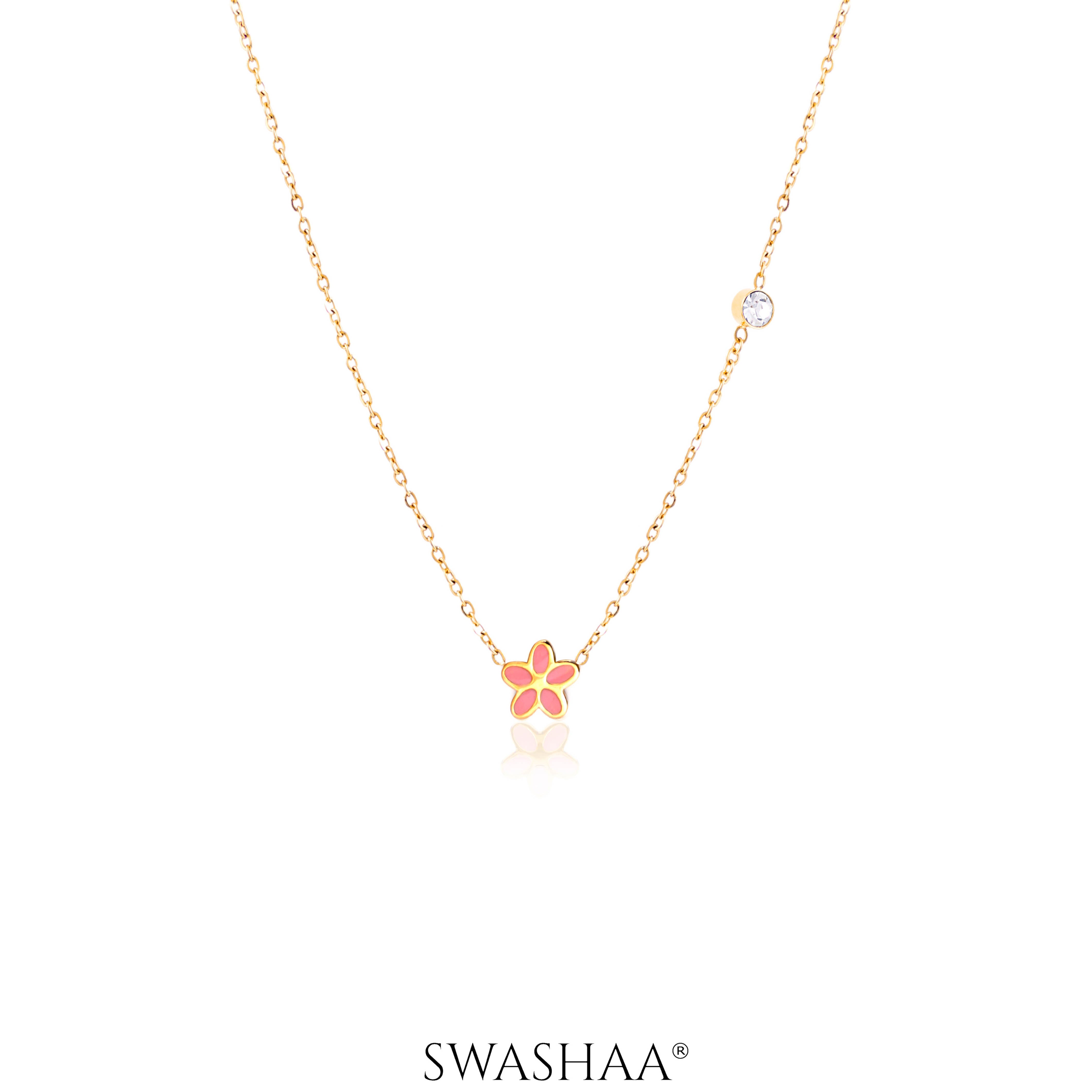 Pretty Pink Flower 18K Gold Plated Kid's Pendant Necklace