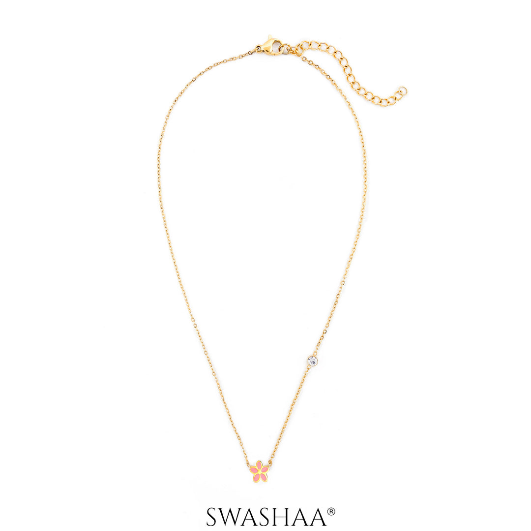Pretty Pink Flower 18K Gold Plated Kid's Pendant Necklace