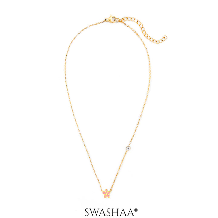 Pretty Pink Flower 18K Gold Plated Kid's Pendant Necklace