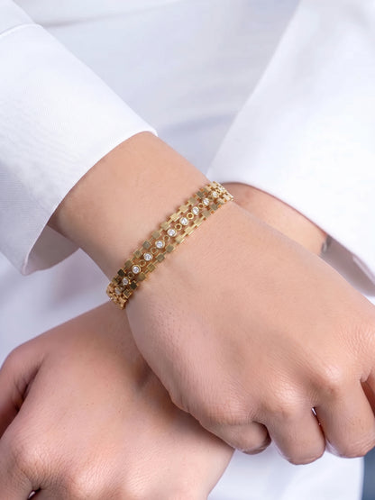 Qanira Geometric Linear Diamond Solitaire 18K Gold Plated Women's Solid Band Bracelet