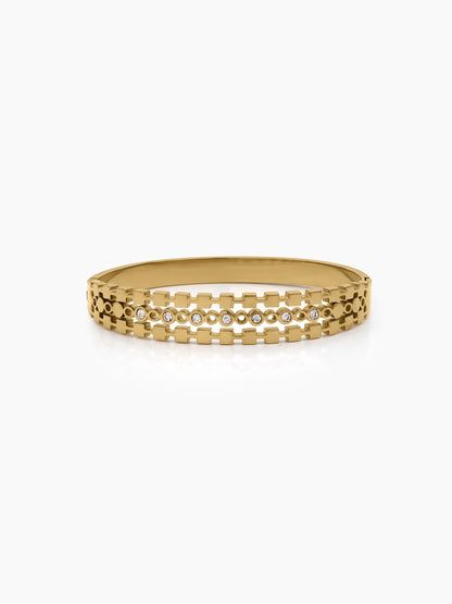 Qanira Geometric Linear Diamond Solitaire 18K Gold Plated Women's Solid Band Bracelet
