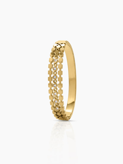 Qanira Geometric Linear Diamond Solitaire 18K Gold Plated Women's Solid Band Bracelet