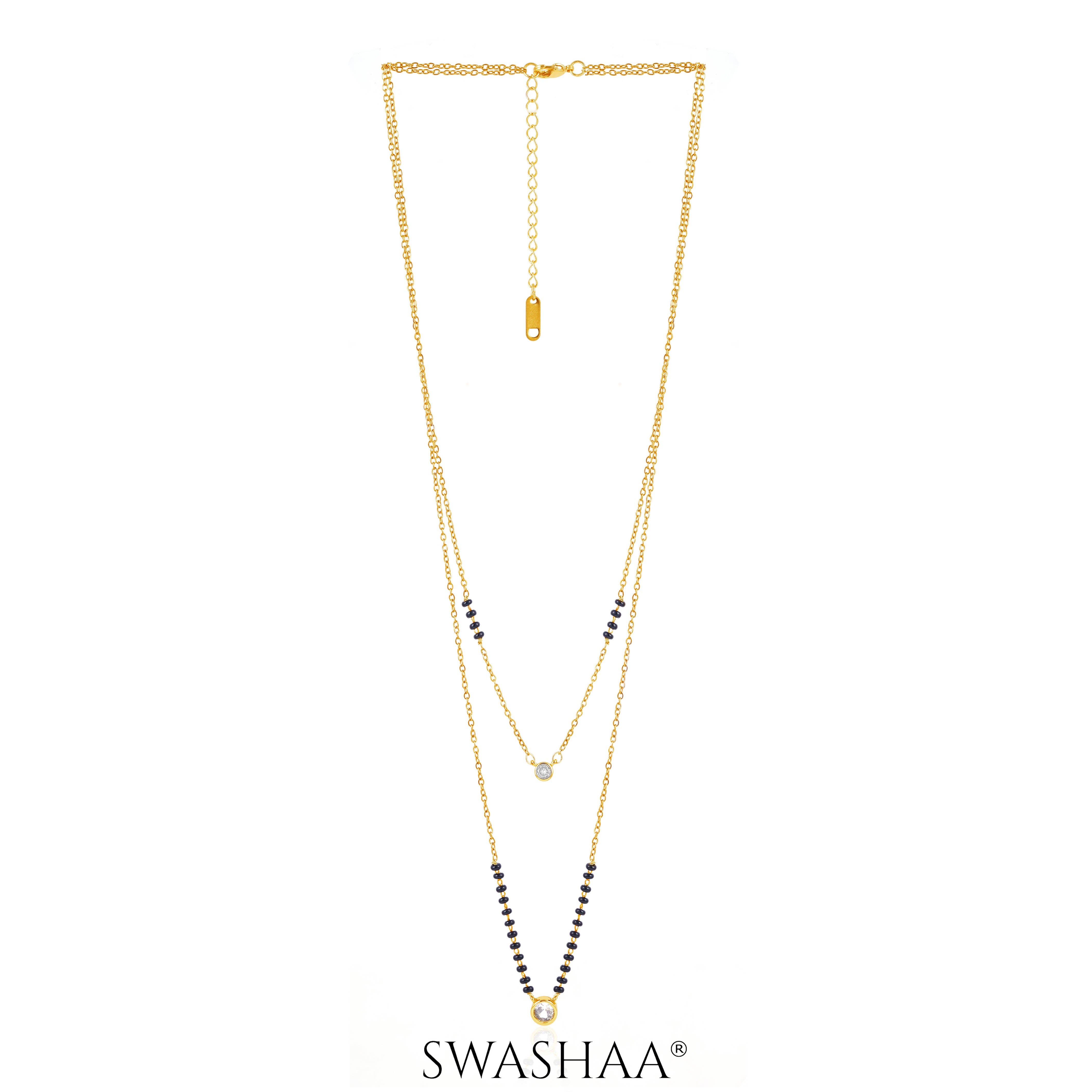 Quilla Dual Layered Diamond Stud 18K Gold Plated Mangalsutra