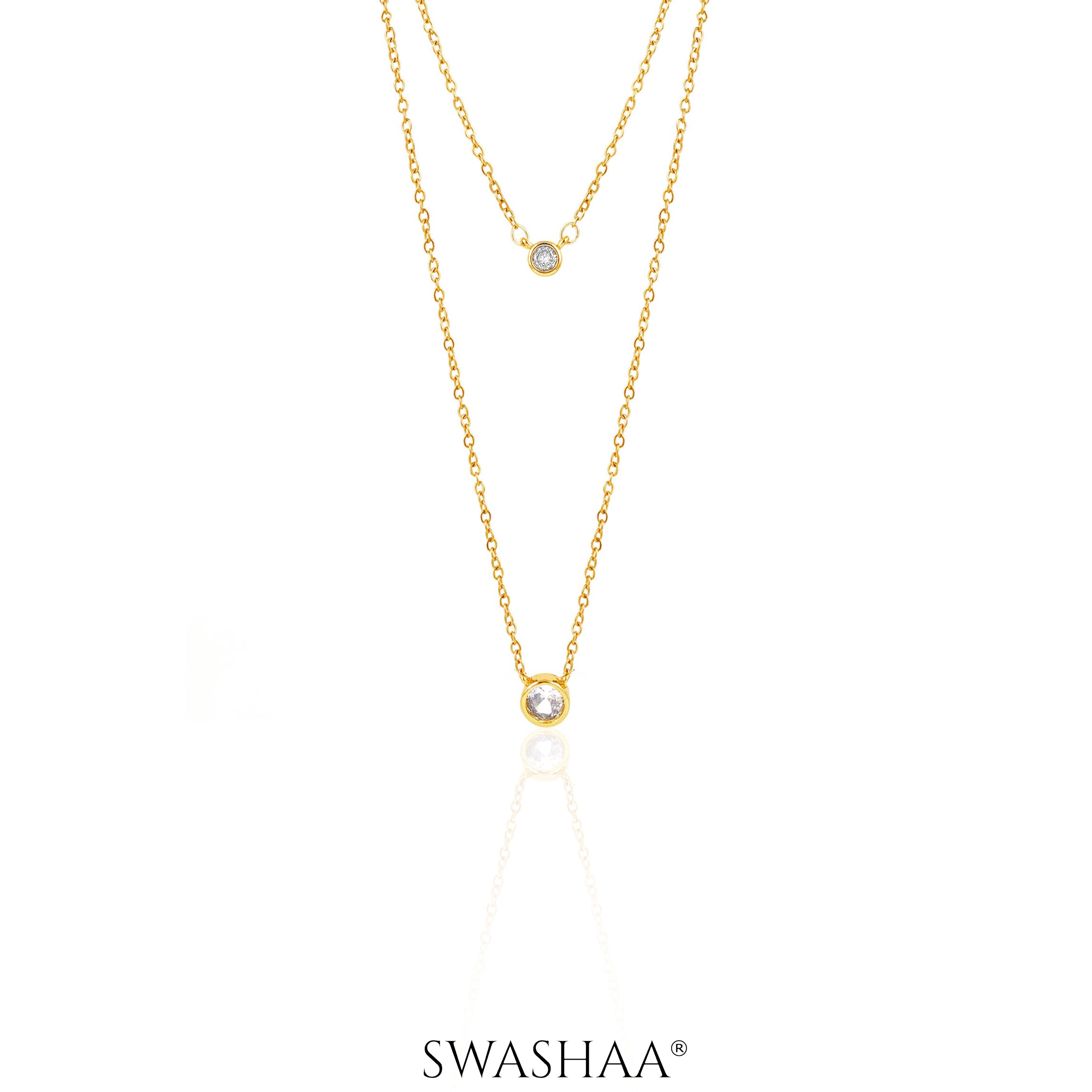 Quilla Dual Layered Diamond Stud 18K Gold Plated Necklace