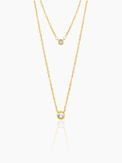 Quilla Dual Layered Diamond Stud 18K Gold Plated Chain Necklace