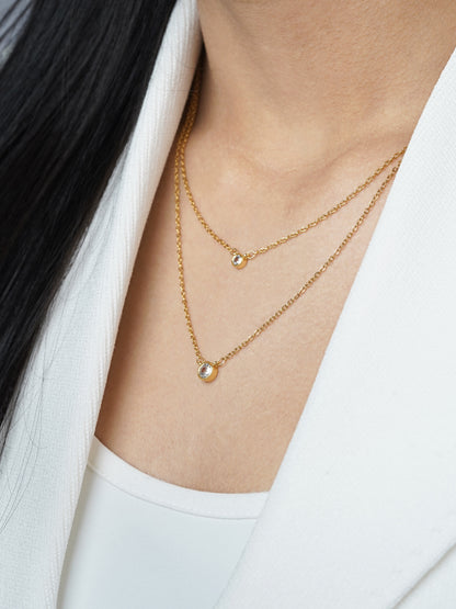 Quilla Dual Layered Diamond Stud 18K Gold Plated Chain Necklace
