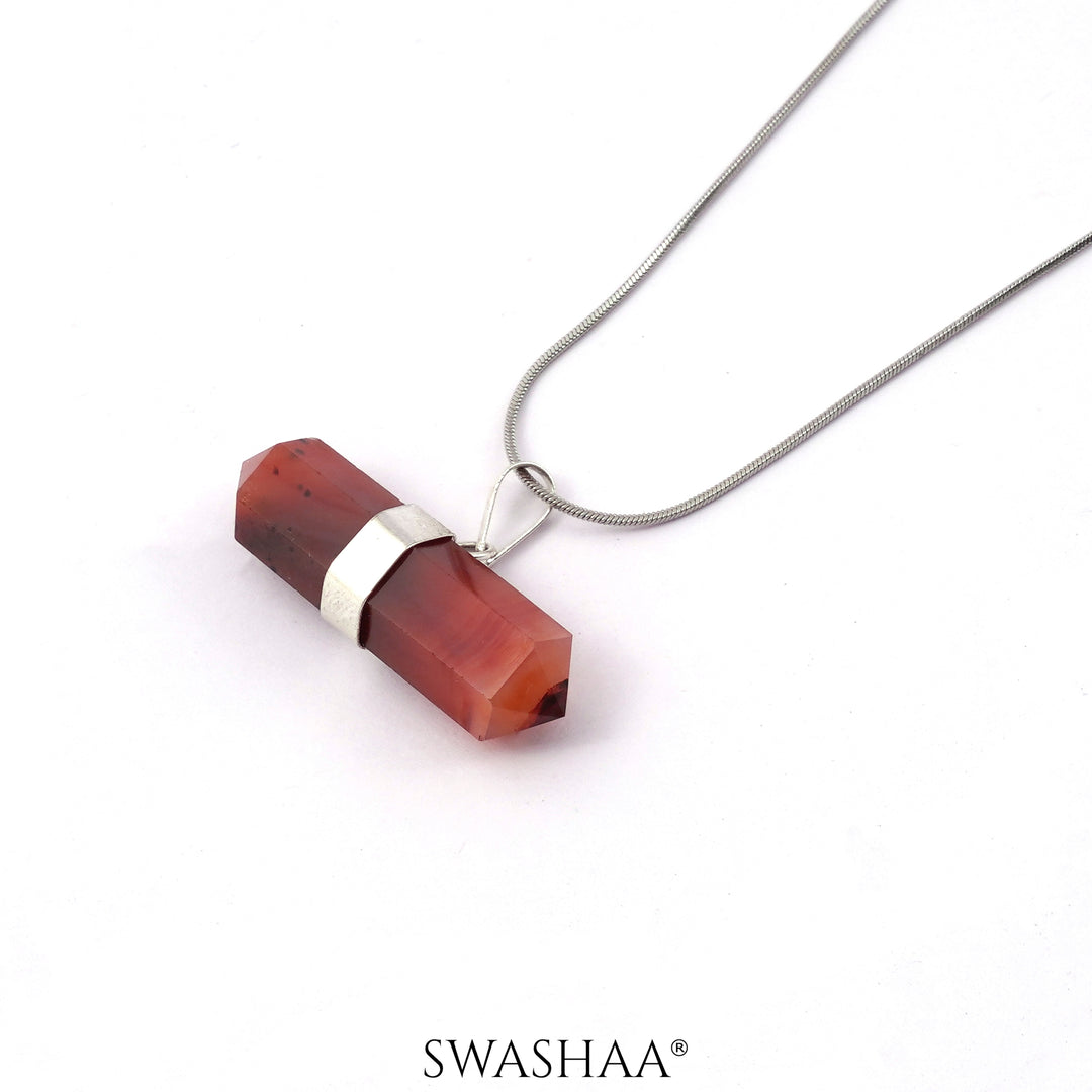 Red Carnelian Double Terminated Pencil Men's Chain Pendant | Natural Stone