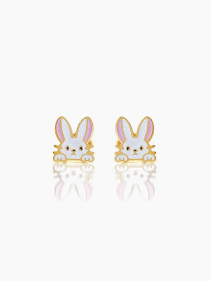 Ra Ra Rabbit Charm 18K Gold Plated Kid's Stud Earrings