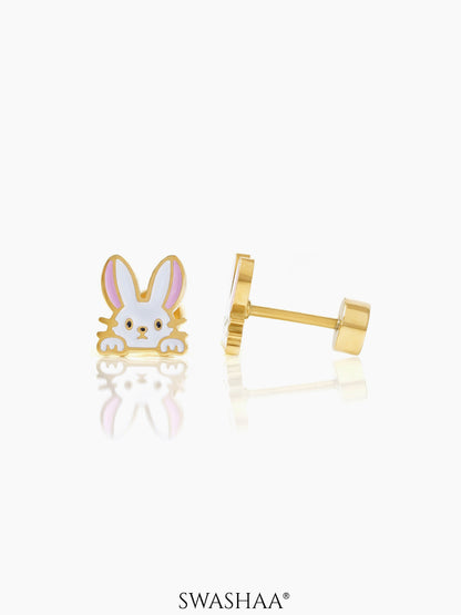 Ra Ra Rabbit Charm 18K Gold Plated Kid's Stud Earrings