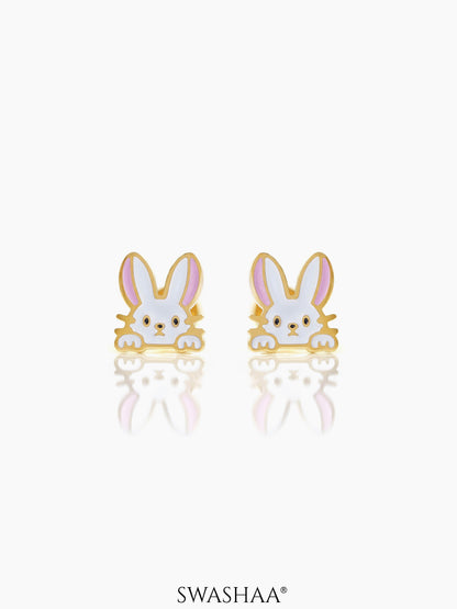 Ra Ra Rabbit Charm 18K Gold Plated Kid's Stud Earrings