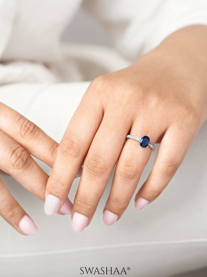 Rahi Blue Oval Gemstone Solitaire Ring
