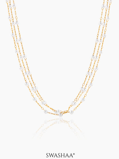 Rain Pearl Layered 18K Gold Plated Chain Necklace