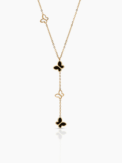 Raina Black White Butterfly Charms 18K Gold Plated Y-Shaped Pendant Necklace