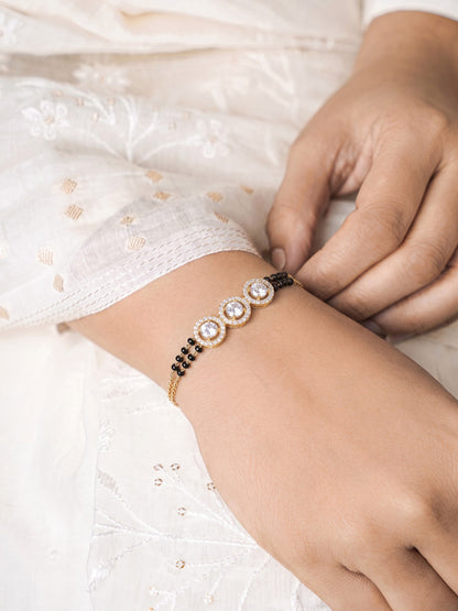 Raivika Diamond Three Solitaire 18K Gold Plated Women's Mangalsutra Bracelet