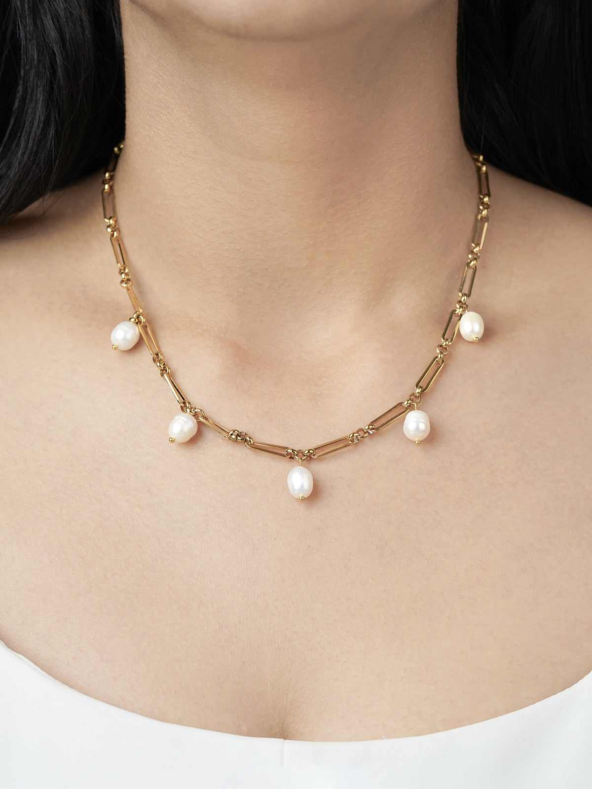 Ramya Pearl Charms 18K Gold Plated Necklace