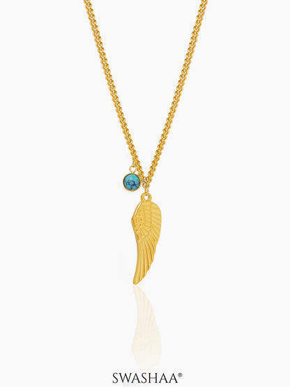 Rana Angle Wing Turquoise Charm 18K Gold Plated Chain Pendant Necklace