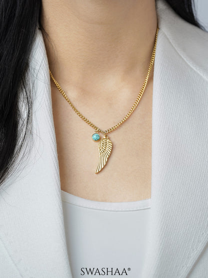 Rana Angle Wing Turquoise Charm 18K Gold Plated Chain Pendant Necklace