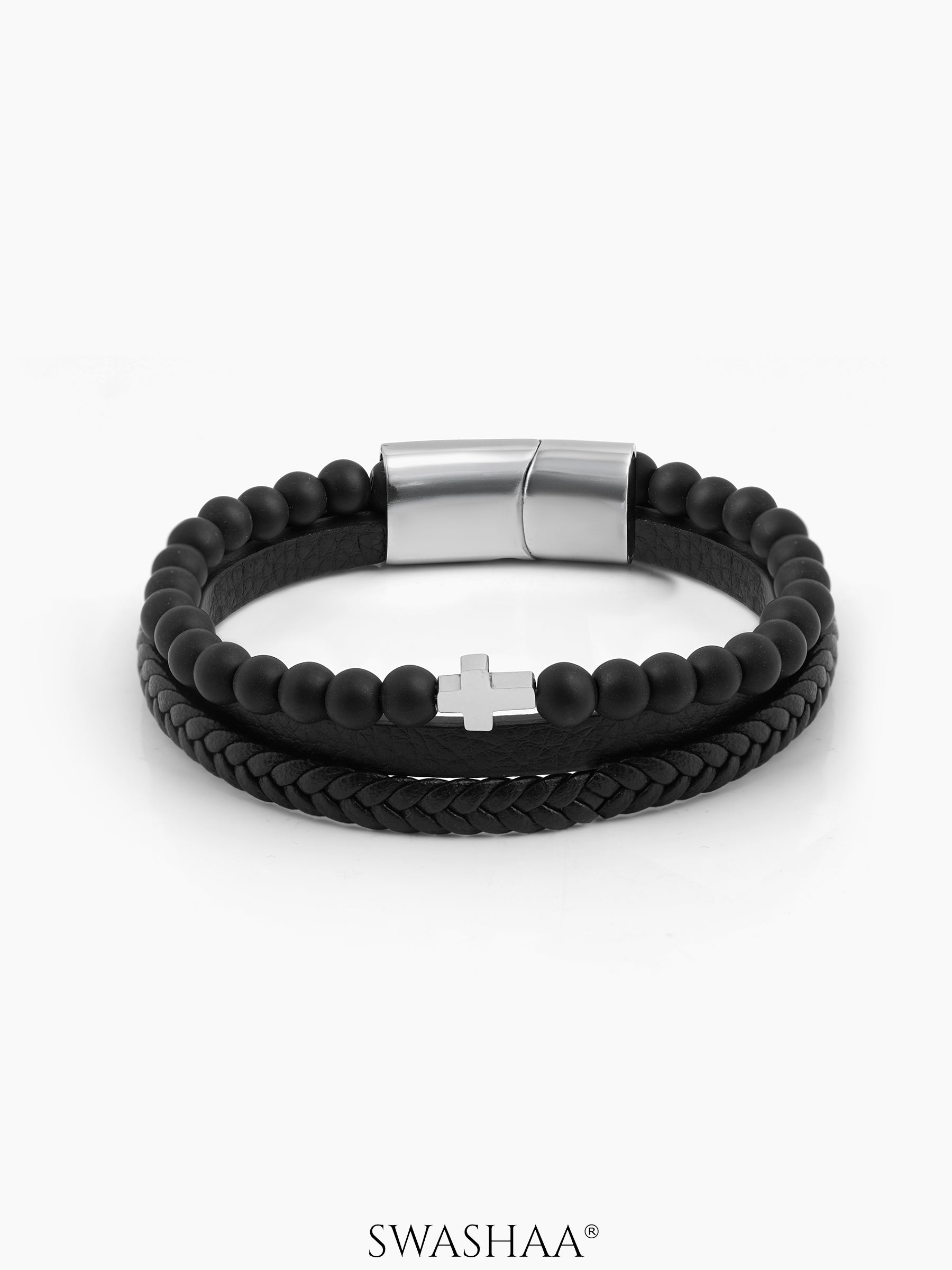 Ravian Cross Men's Leather Bracelet - Swashaa