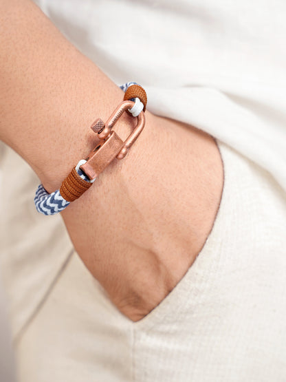 Raxon Bold Blue White Braided Dual Cord Men's Rope Bracelet