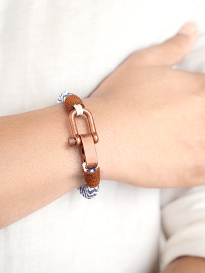 Raxon Bold Blue White Braided Dual Cord Men's Rope Bracelet