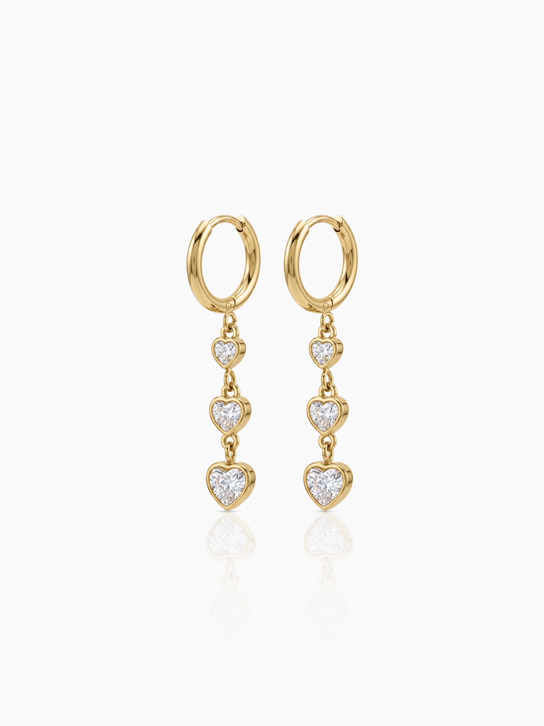 Razzle Heart Diamond Drop 18K Gold Plated Women's Hoop Earrings