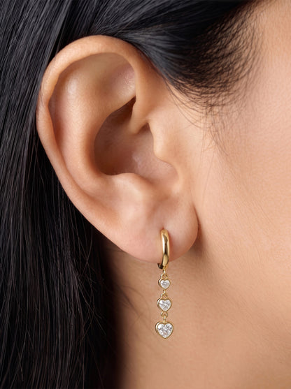 Razzle Heart Diamond Drop 18K Gold Plated Women's Hoop Earrings