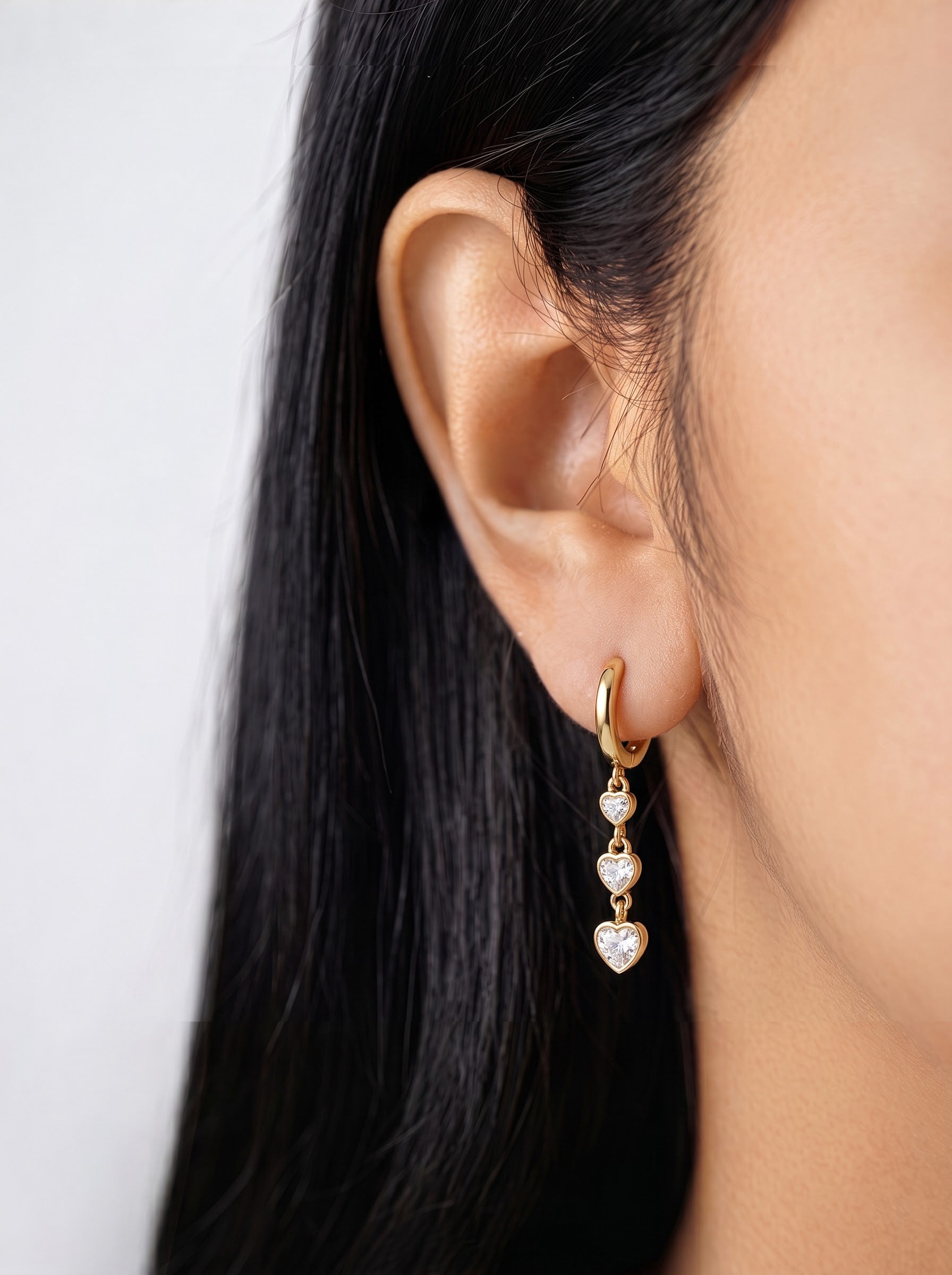Razzle Heart Diamond Drop 18K Gold Plated Women's Hoop Earrings