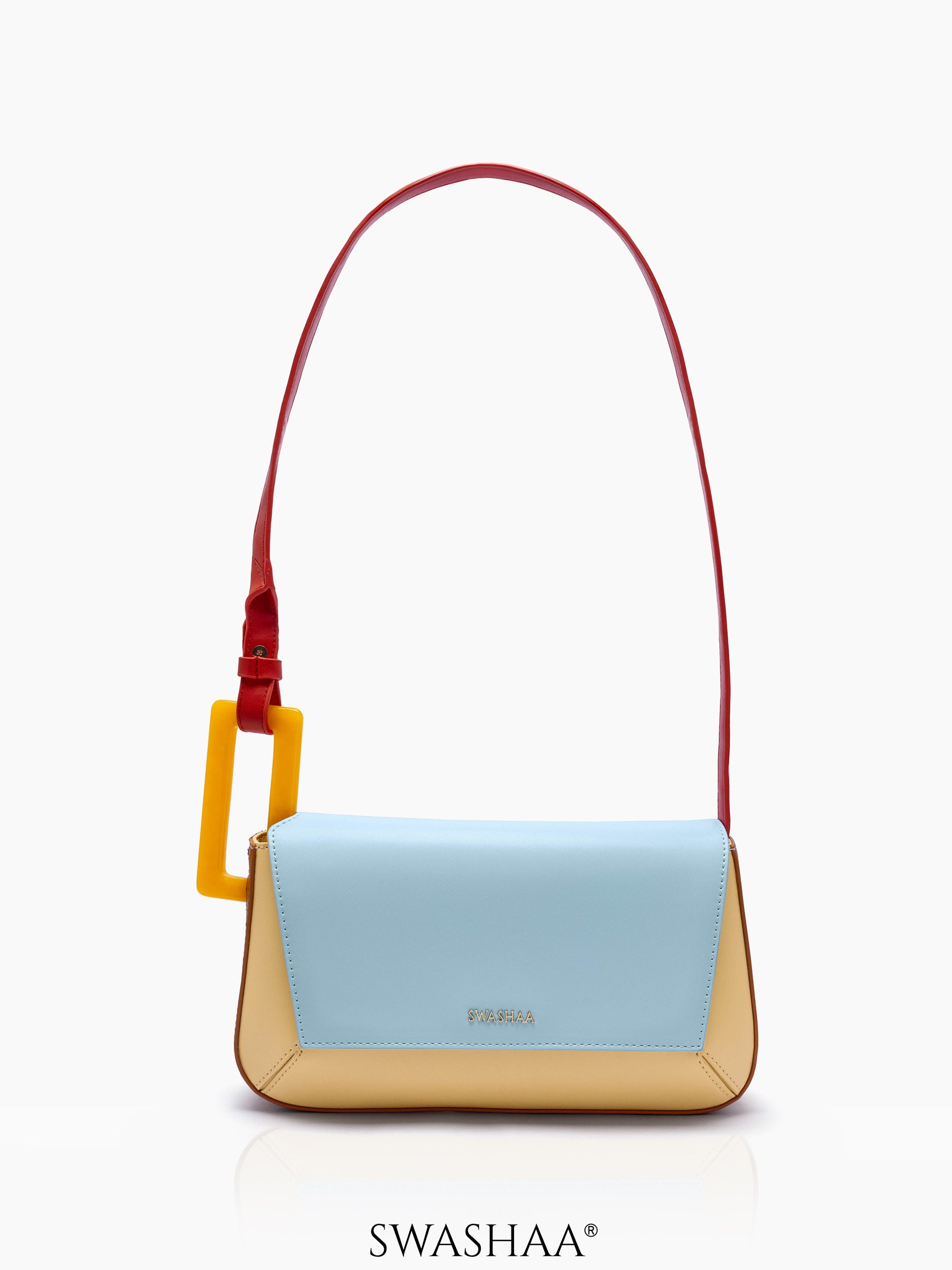 Rea Pastel Multicolor Geometic Flap Women's Leather Shoulder Bag