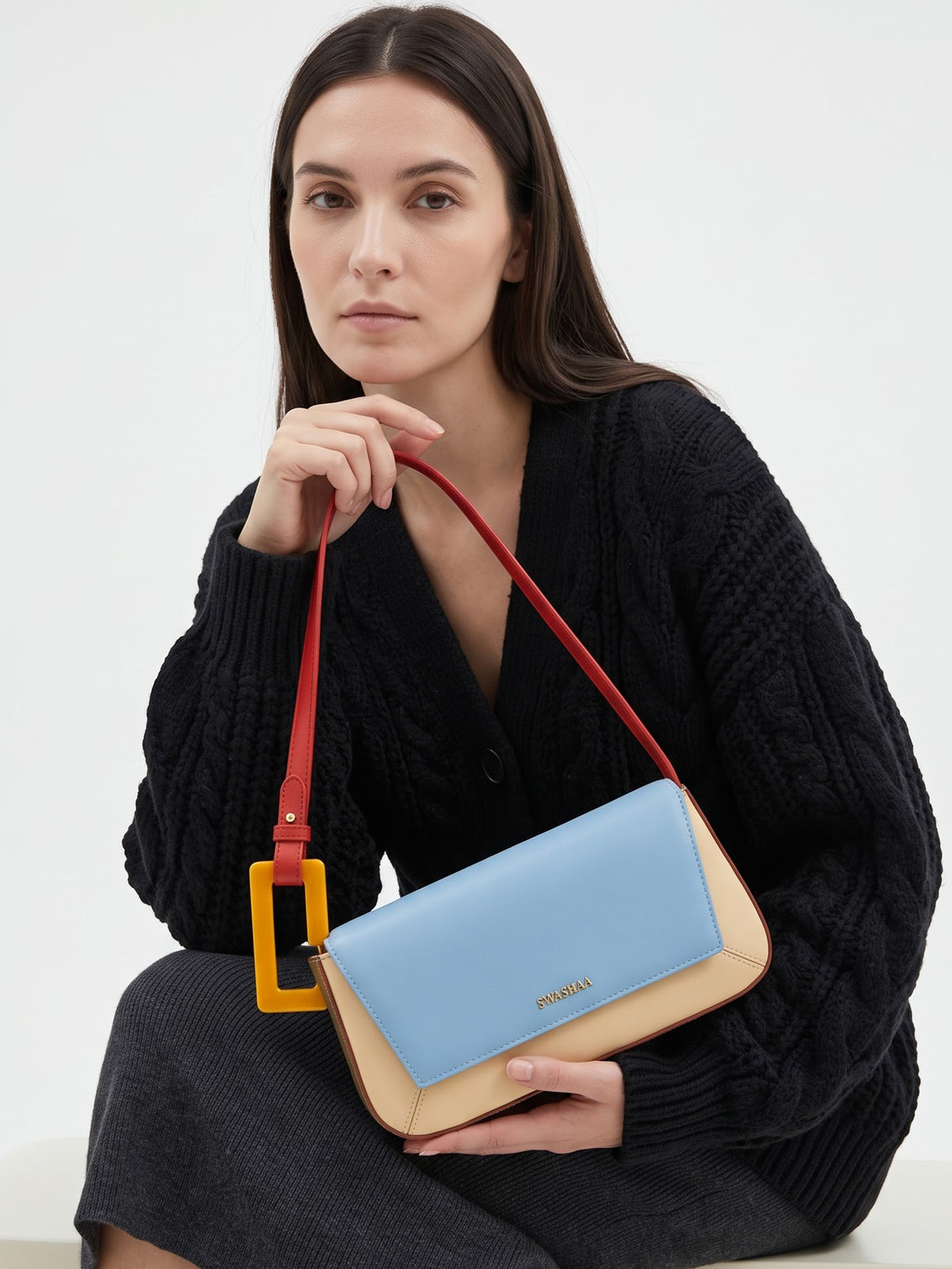 Rea Pastel Multicolor Geometic Flap Women's Leather Shoulder Bag