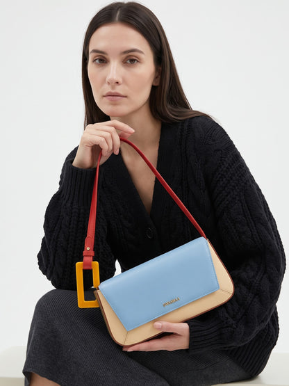 Rea Pastel Multicolor Geometic Flap Women's Leather Shoulder Bag